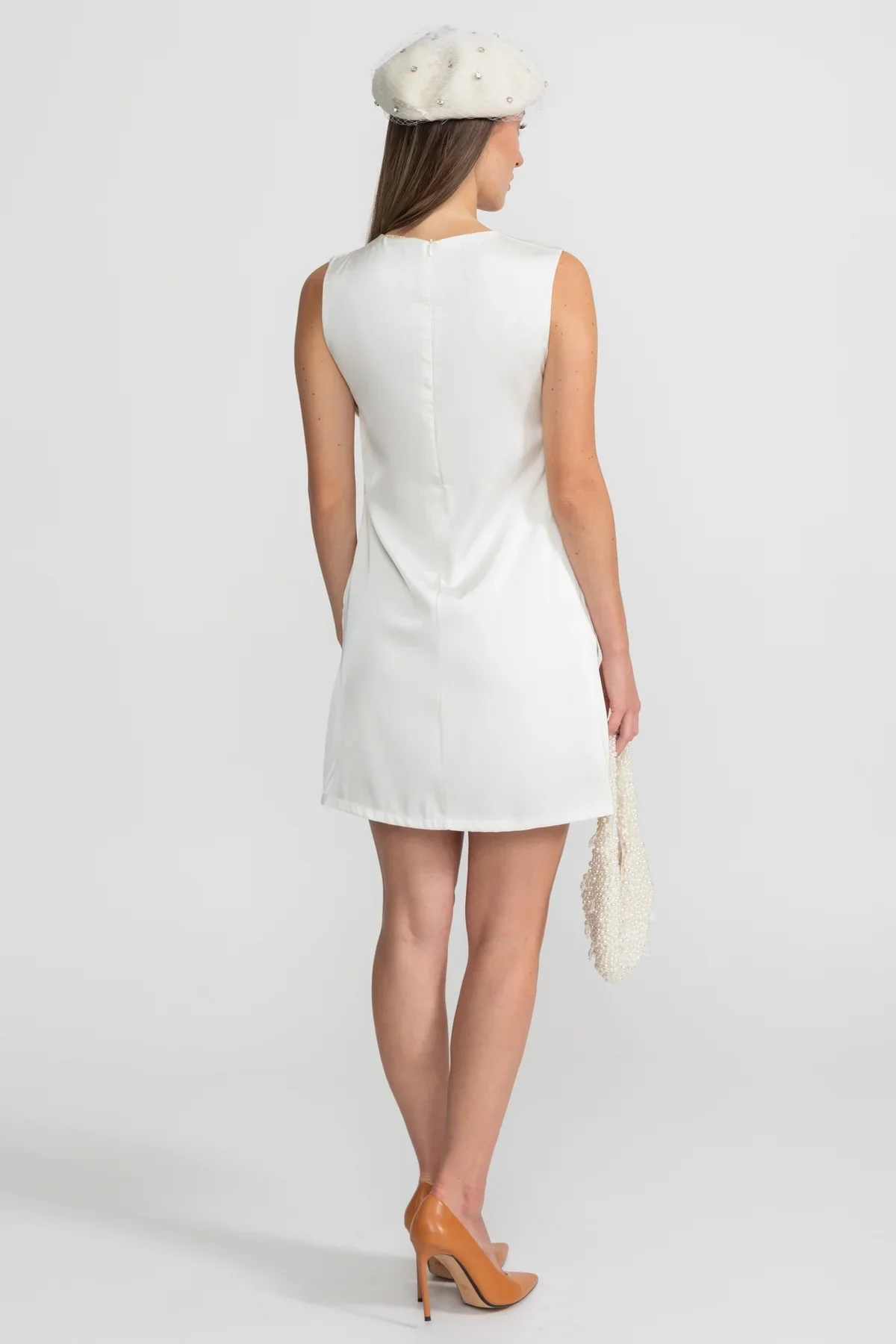 3D Floral Appliqué Mini Dress – White - Image 5