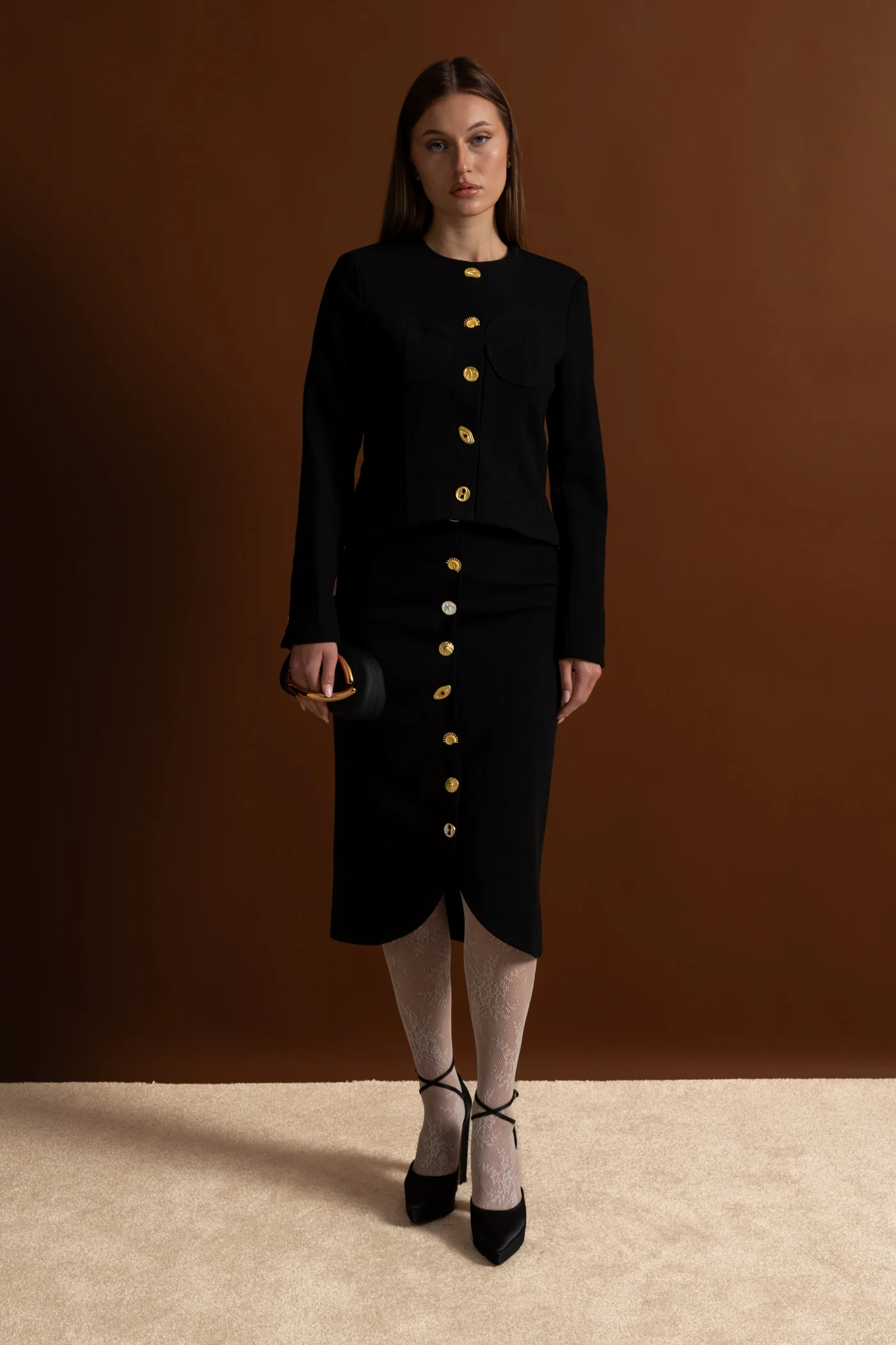 Co-ord Set with Statement Gold Buttons - Black - Image 15