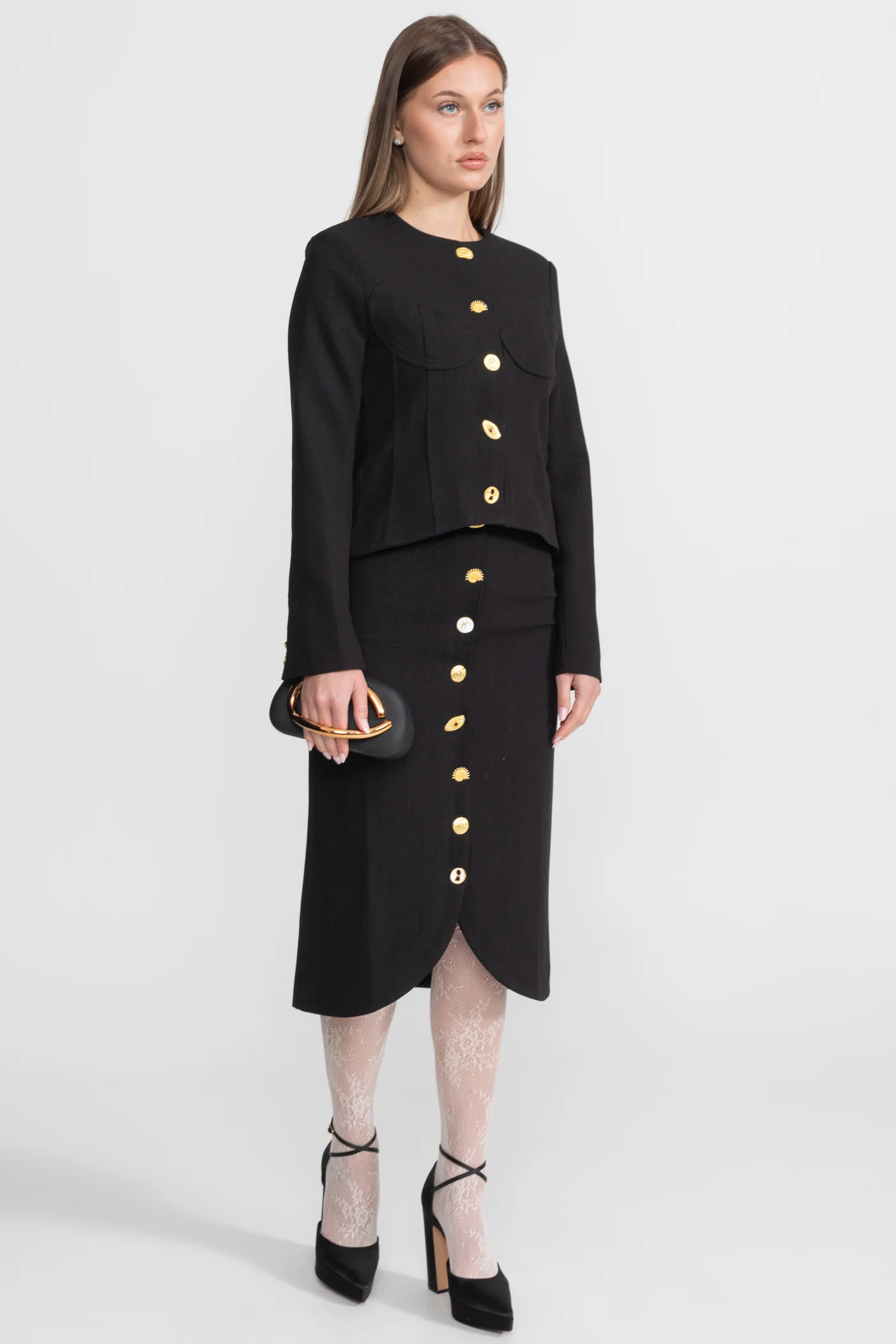 Co-ord Set with Statement Gold Buttons - Black - Image 8