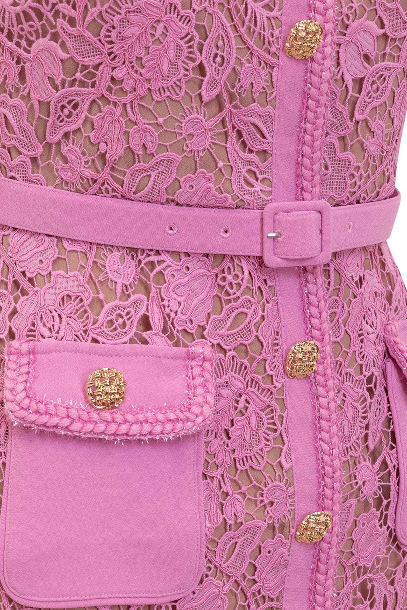 Exquisite Short Sleeve Lace Midi Dress - Rose - Image 10