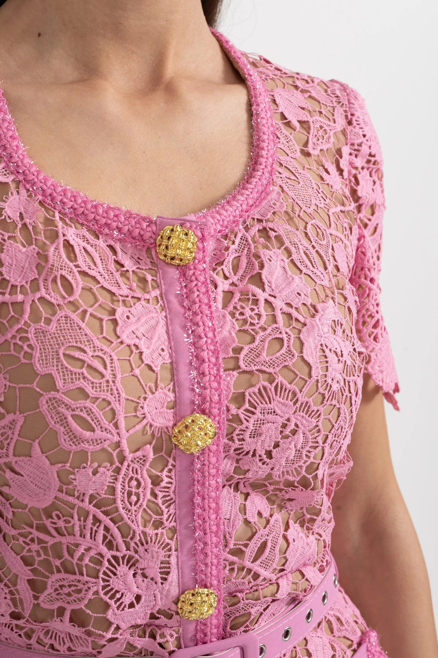 Exquisite Short Sleeve Lace Midi Dress - Rose - Image 9