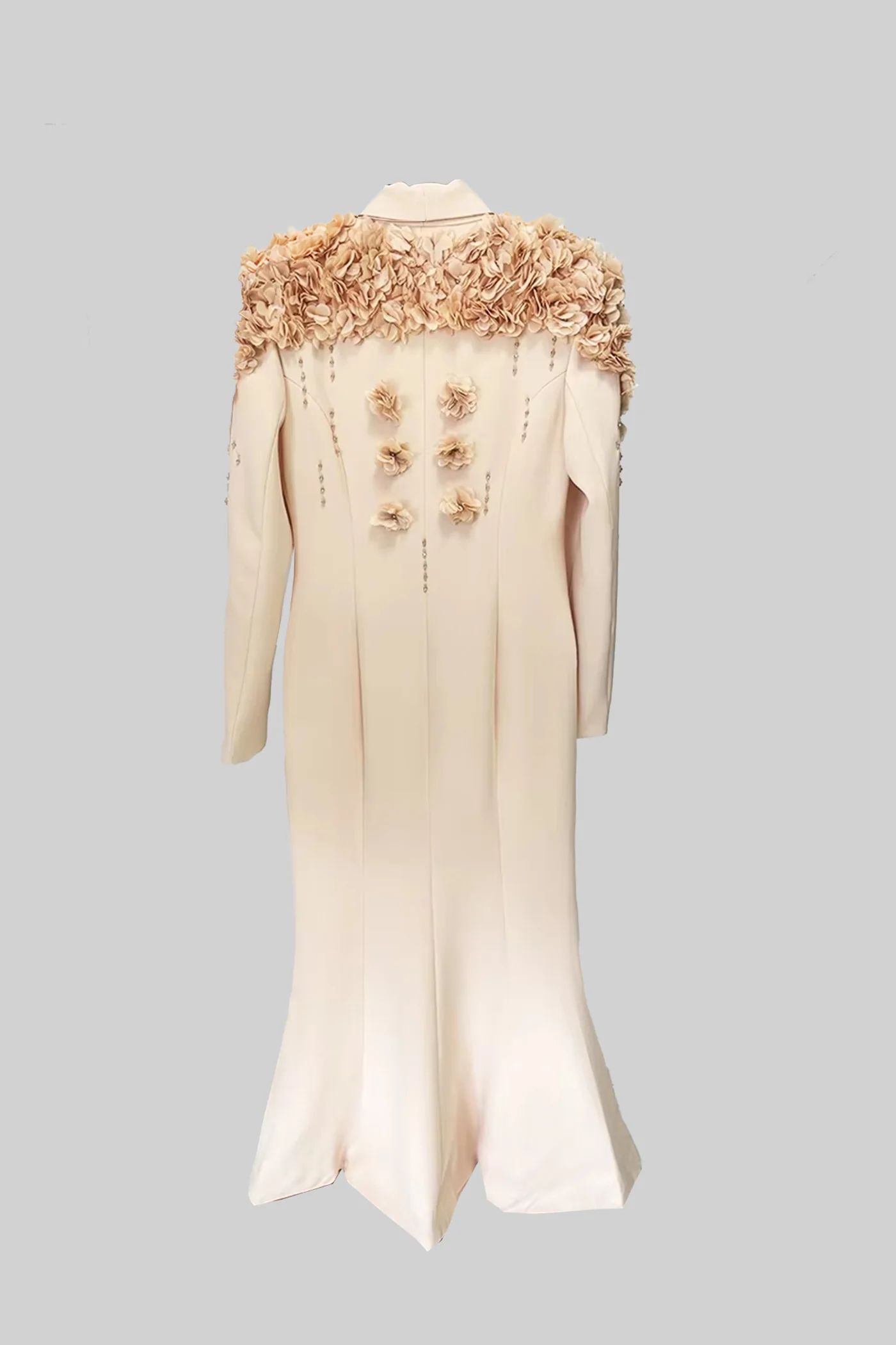 Long Blazer With 3D Contrasting Floral Shoulder And Back Accents - Peach - Image 12