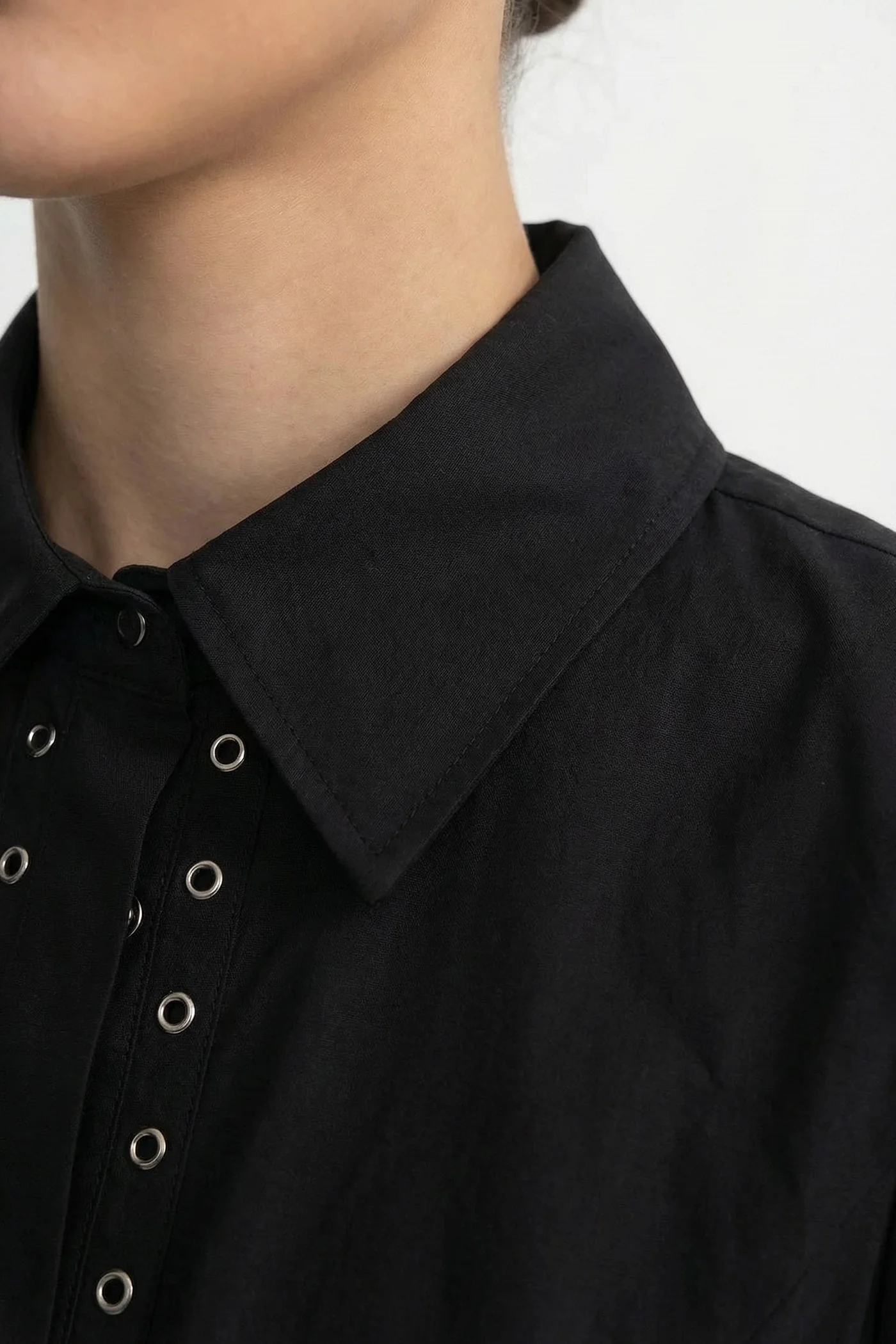 Long Sleeve Shirt With Corset Lace-Up Detail - Black - Image 3
