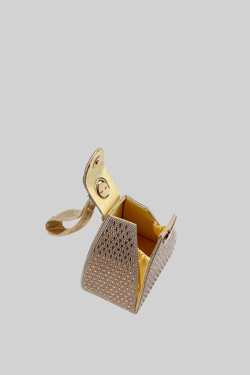Metallic bag with golden stones in triangular model - gold - Image 3
