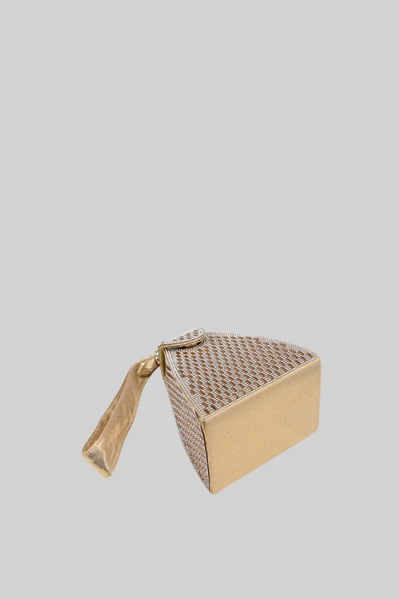 Metallic bag with golden stones in triangular model - gold - Image 4