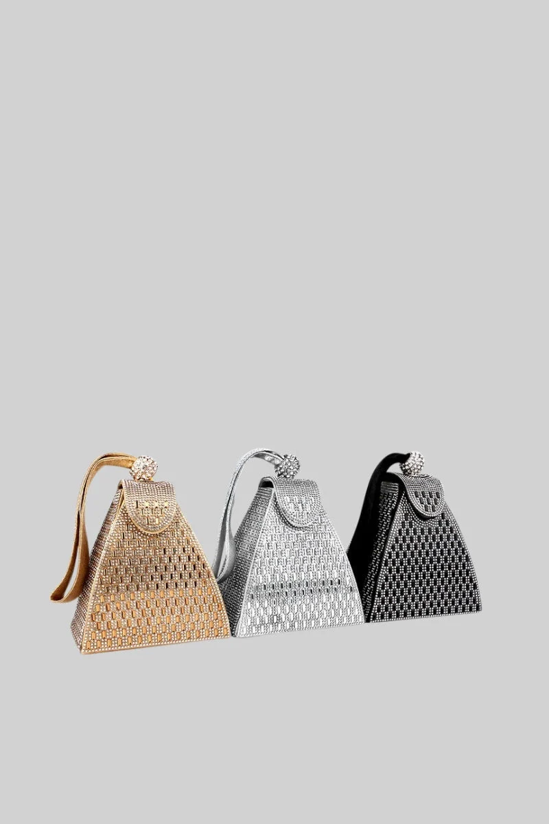 Metallic bag with golden stones in triangular model - gold - Image 5