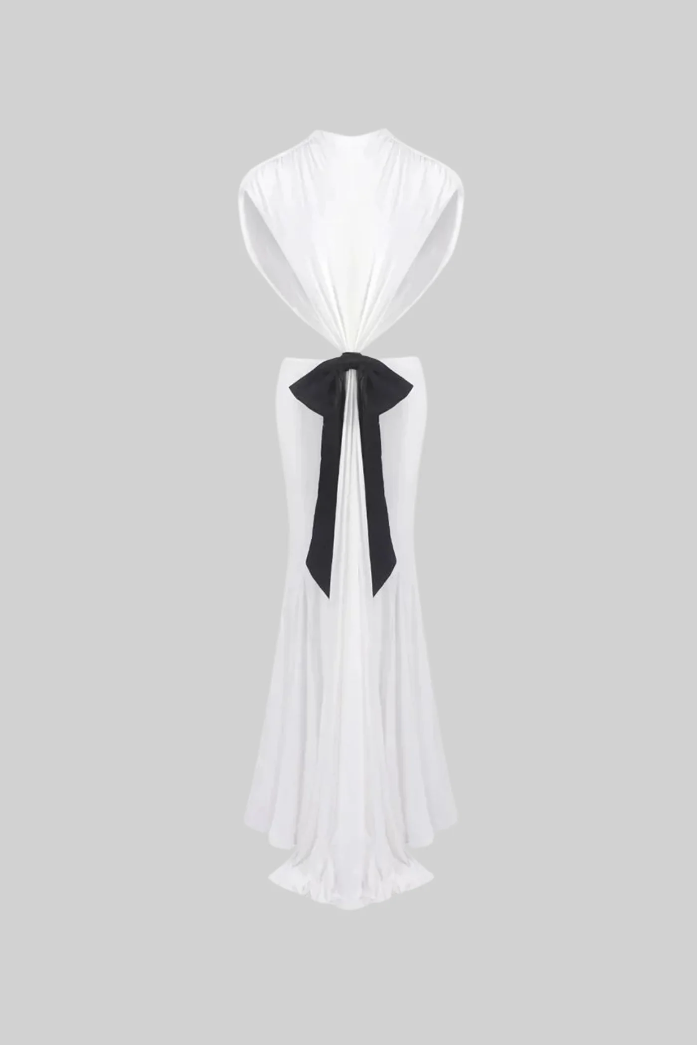 Open Back Draped Gown With Contrasting Bow Detail – White - Image 2