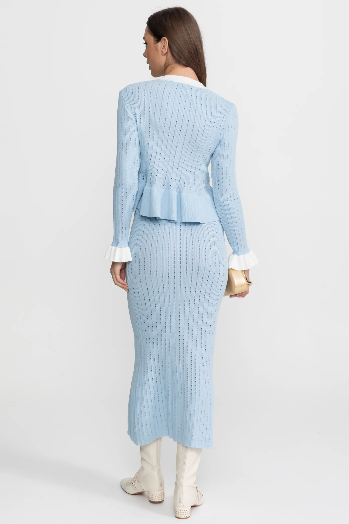 Pointelle Knit Midi Co-Ord with Contrast Trim – Baby Blue - Image 11
