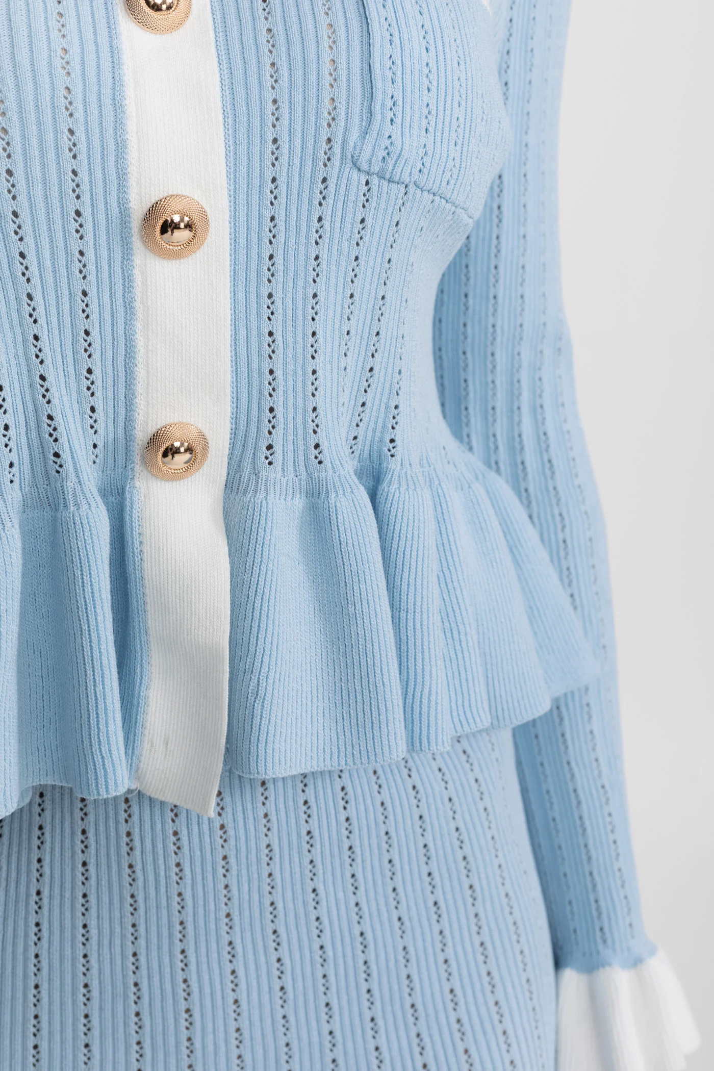 Pointelle Knit Midi Co-Ord with Contrast Trim – Baby Blue - Image 8