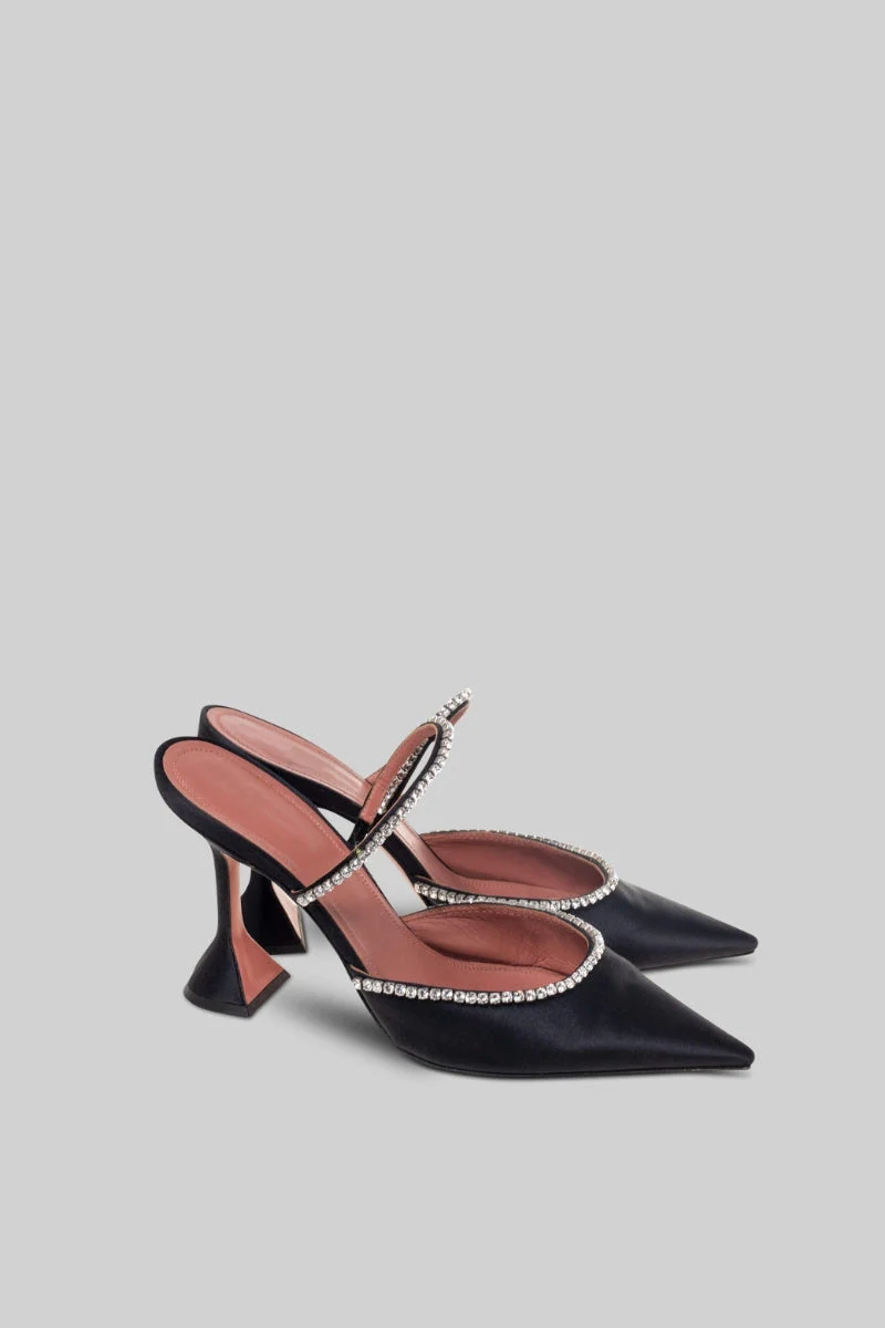 Rhinestone Silk Satin Heels - Black - Image 3