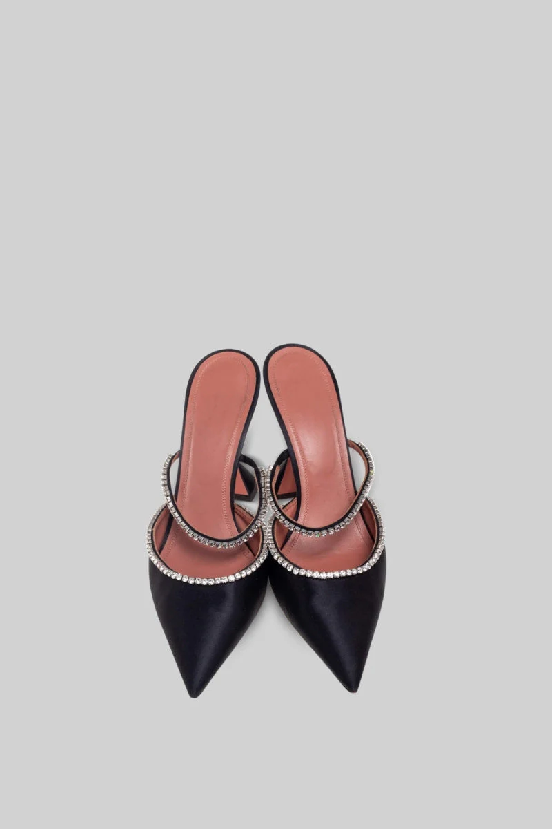 Rhinestone Silk Satin Heels - Black - Image 4