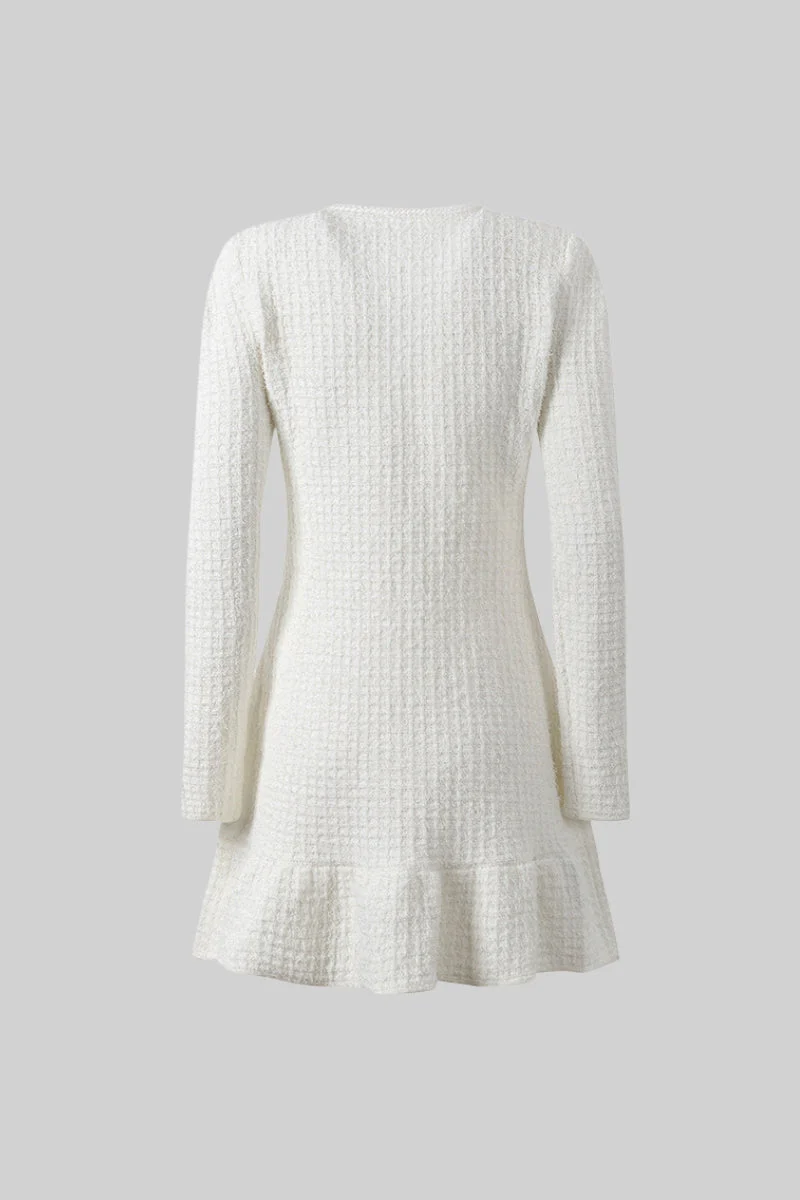 Long Sleeve Knee-Length Knitted Dress - White - Image 8