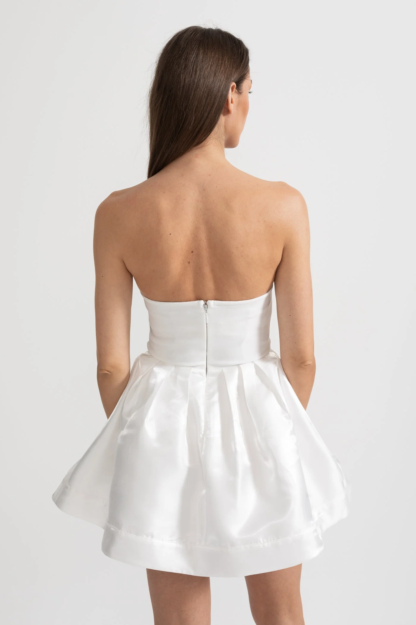 Strapless Mini Dress with Crystal Bow Embellishments - White - Image 12