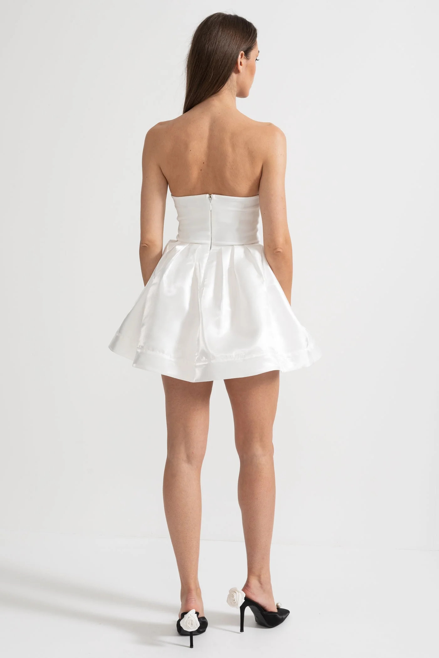 Strapless Mini Dress with Crystal Bow Embellishments - White - Image 13