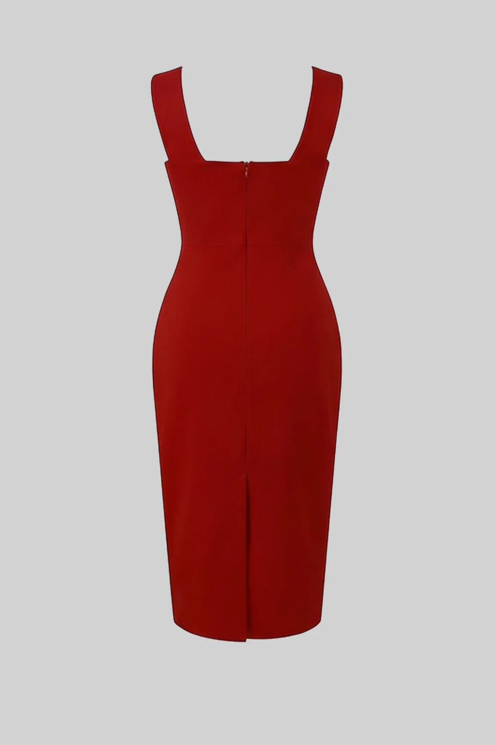 Structured Midi Dress with Sculpted Floral Accent – Red - Image 5