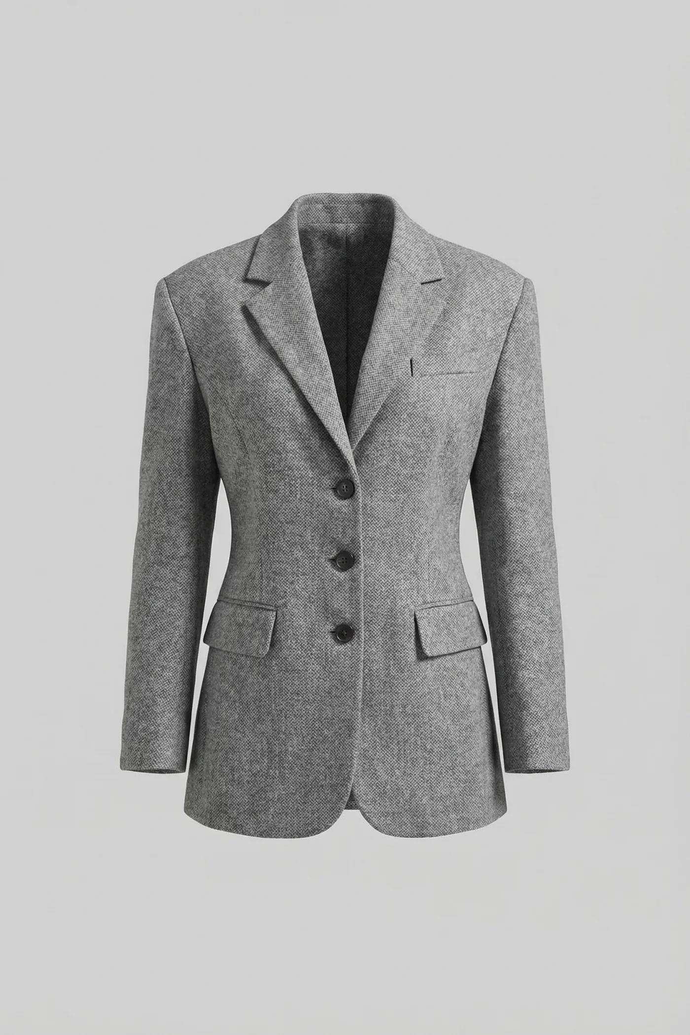 Tailored Longline Blazer With Structured Shoulders - Light Gray - Image 2