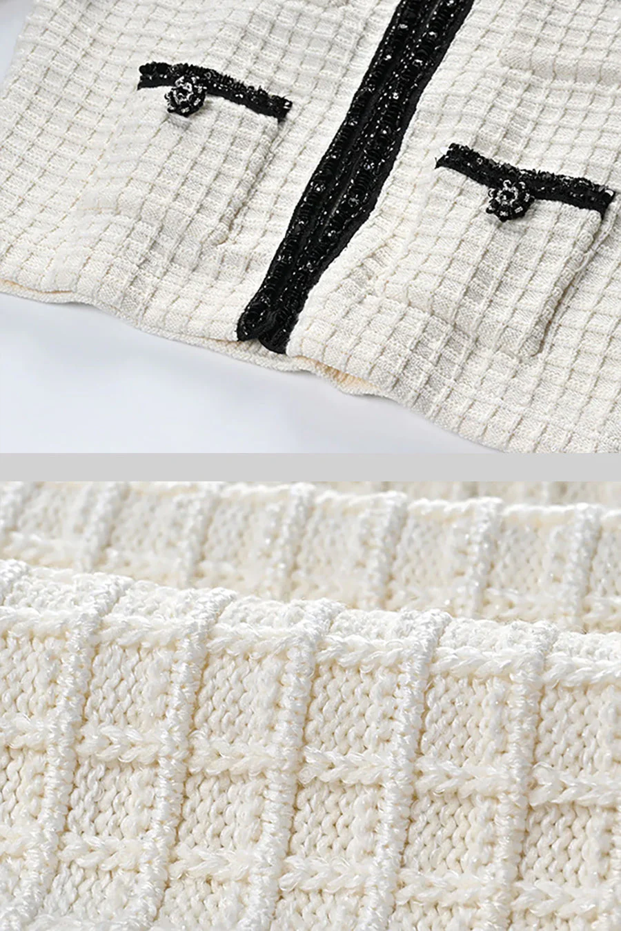 Tweed Co-Ord Set With Black Details - Ivoire - Image 12